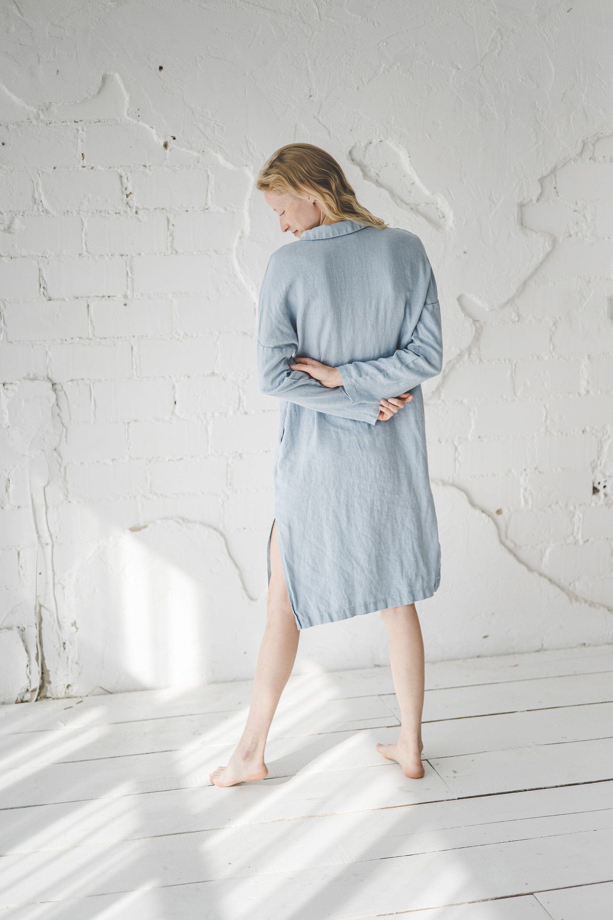Casual Long-Sleeve Buttoned Linen Dress Old Linen Mill 