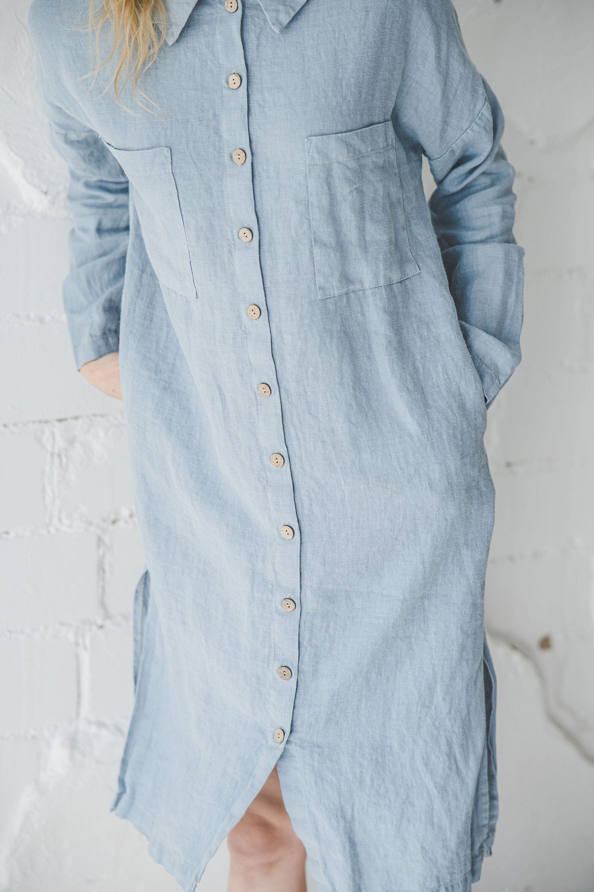Casual Long-Sleeve Buttoned Linen Dress Old Linen Mill 