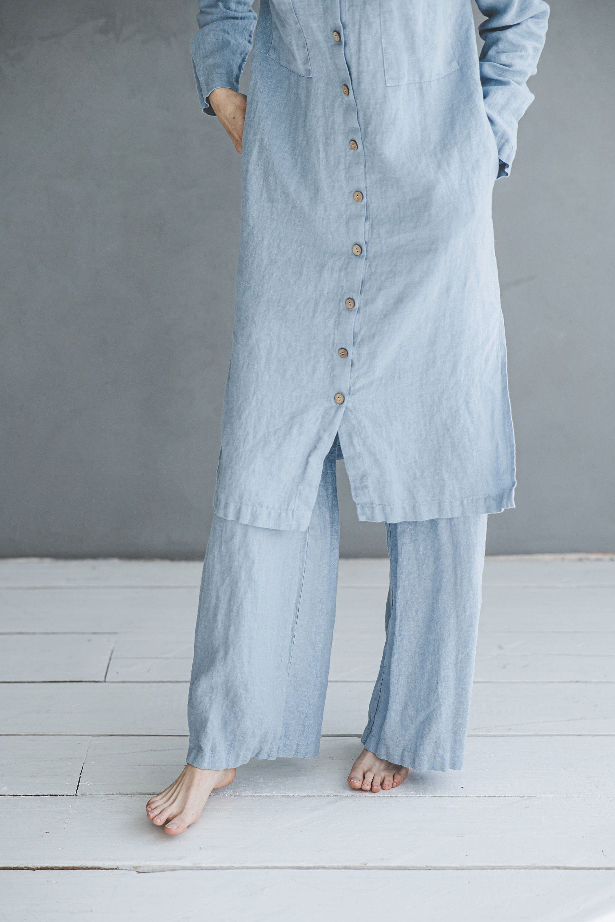 Casual Long-Sleeve Buttoned Linen Dress Old Linen Mill 