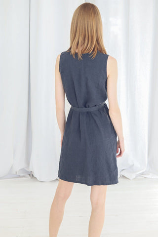 Casual Sleeveless Linen Dress with Long Belt Old Linen Mill 