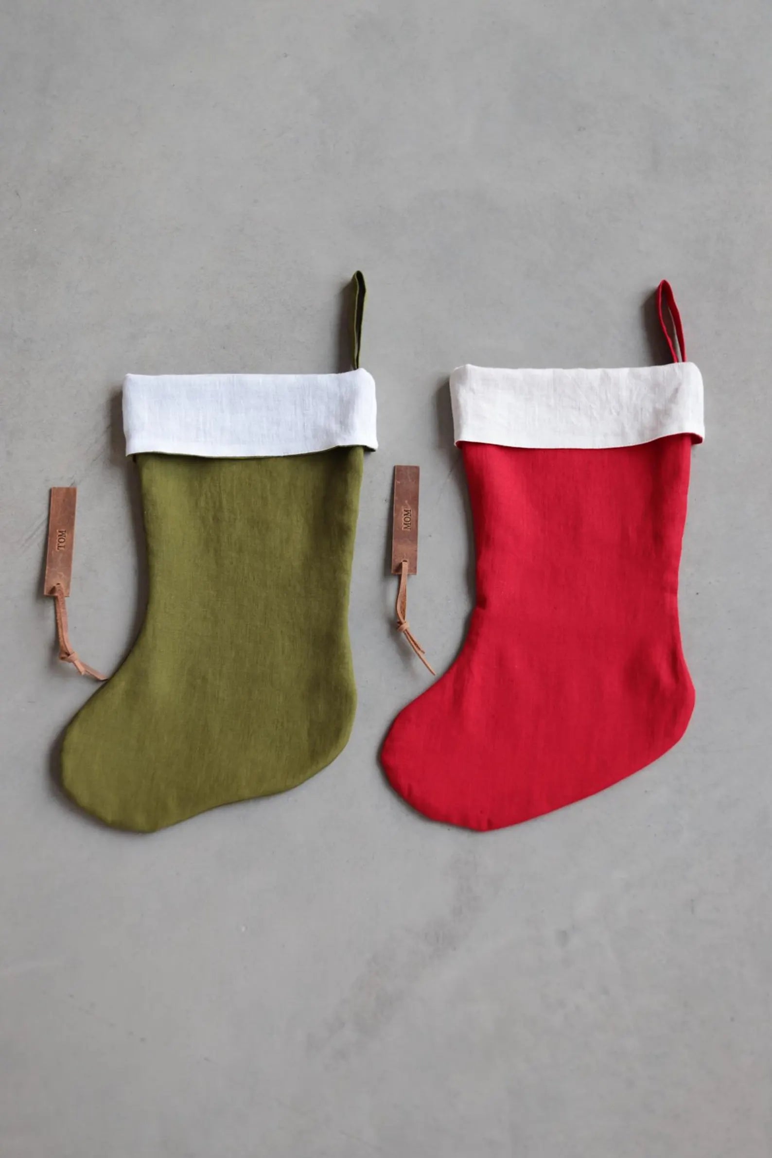 Christmas Linen Stocking with Free Personalization oldlinenmill.com