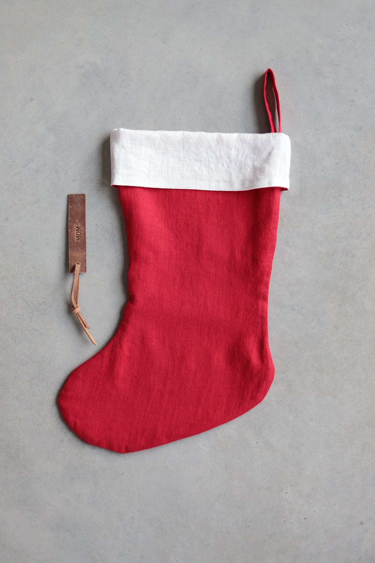 Christmas Linen Stocking with Free Personalization Christmas Red oldlinenmill.com