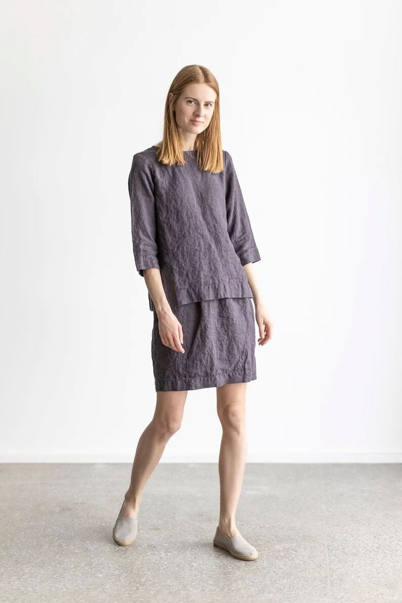 Classic Above-Knee Linen Skirt Old Linen Mill Violet Ash XS/S 