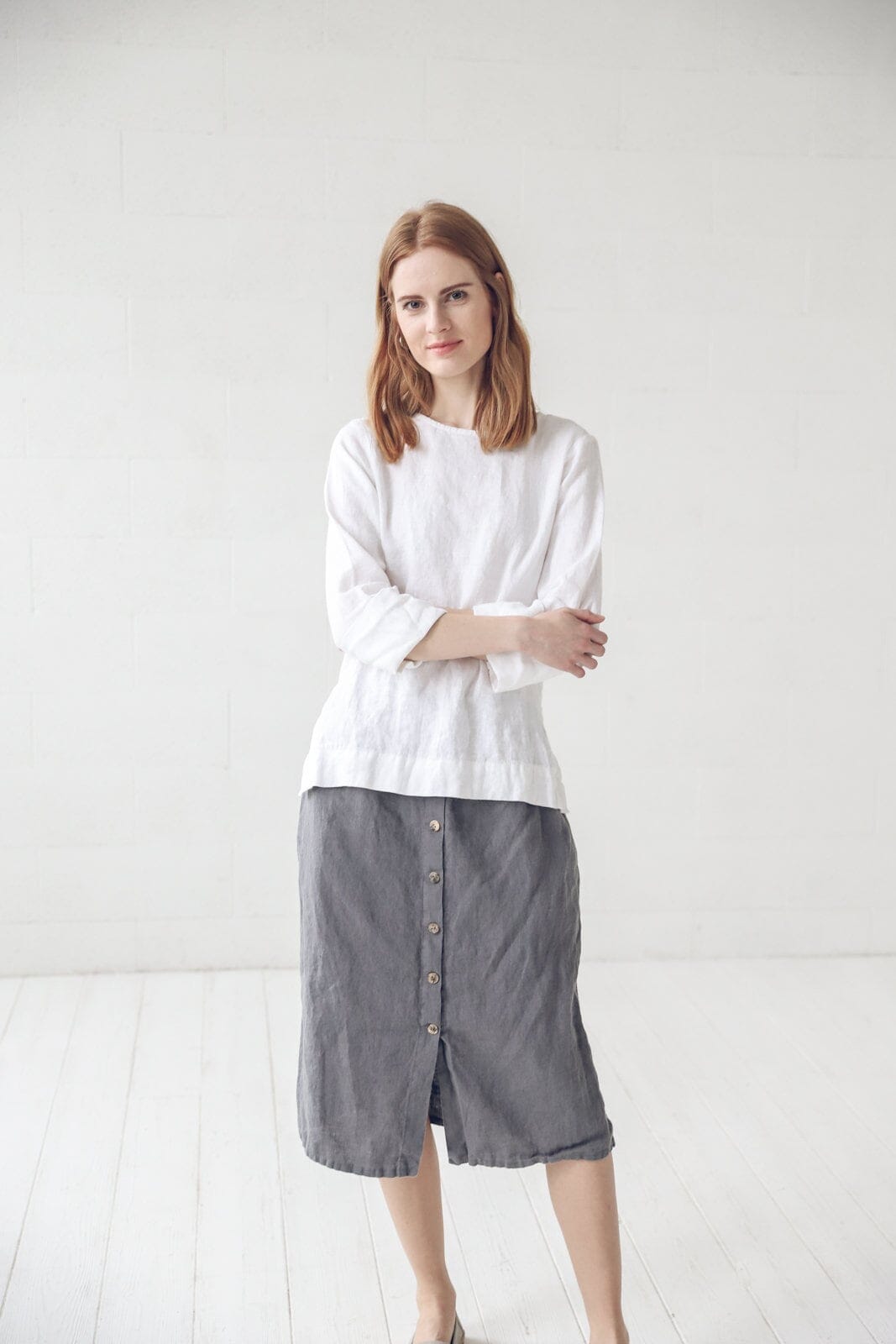 Classic Elegant Linen Top for Women Old Linen Mill Small Grey Checks XS 