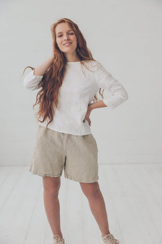 Classic Linen Top 3/4 Sleeves Blouse Old Linen Mill Small Grey Checks XS 
