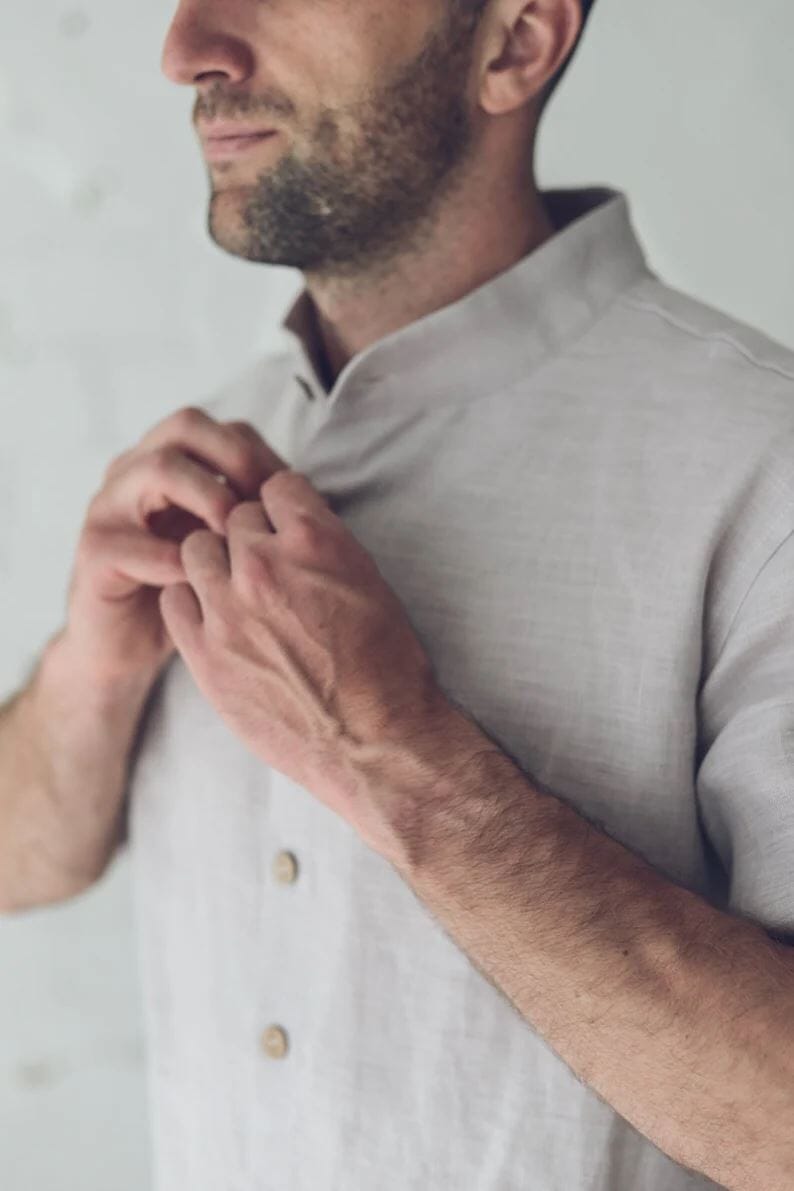 Classic Long Sleeves Linen Men Shirt Old Linen Mill 