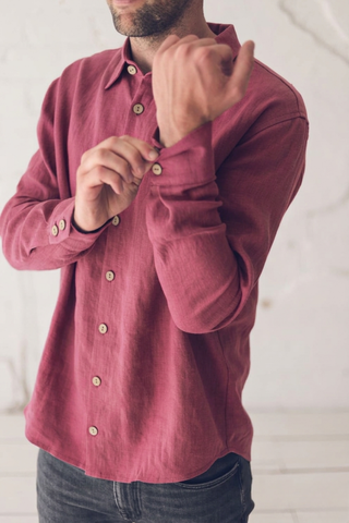 Classic Men's Linen Shirt - Long Sleeve Casual Button Down Top Shirt Old Linen Mill