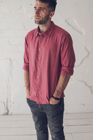 Classic Men's Linen Shirt - Long Sleeve Casual Button Down Top Shirt Old Linen Mill