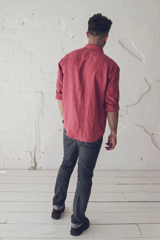 Classic Men's Linen Shirt - Long Sleeve Casual Button Down Top Shirt Old Linen Mill