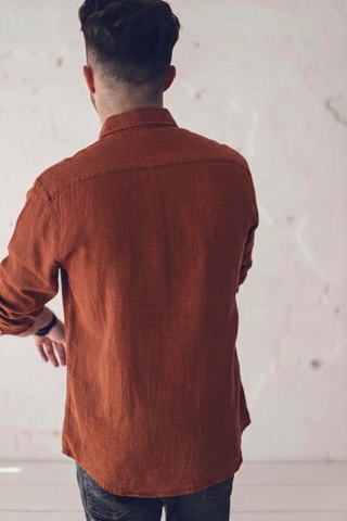 Classic Men's Linen Shirt - Long Sleeve Casual Button Down Top Shirt Old Linen Mill