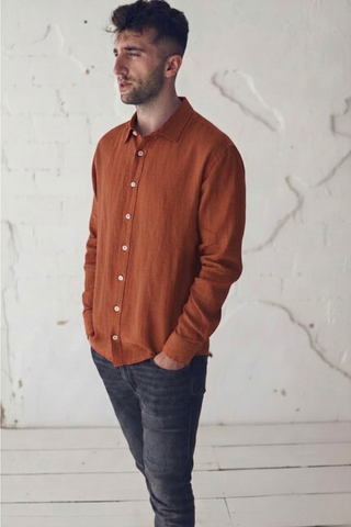 Classic Men's Linen Shirt - Long Sleeve Casual Button Down Top Shirt Old Linen Mill