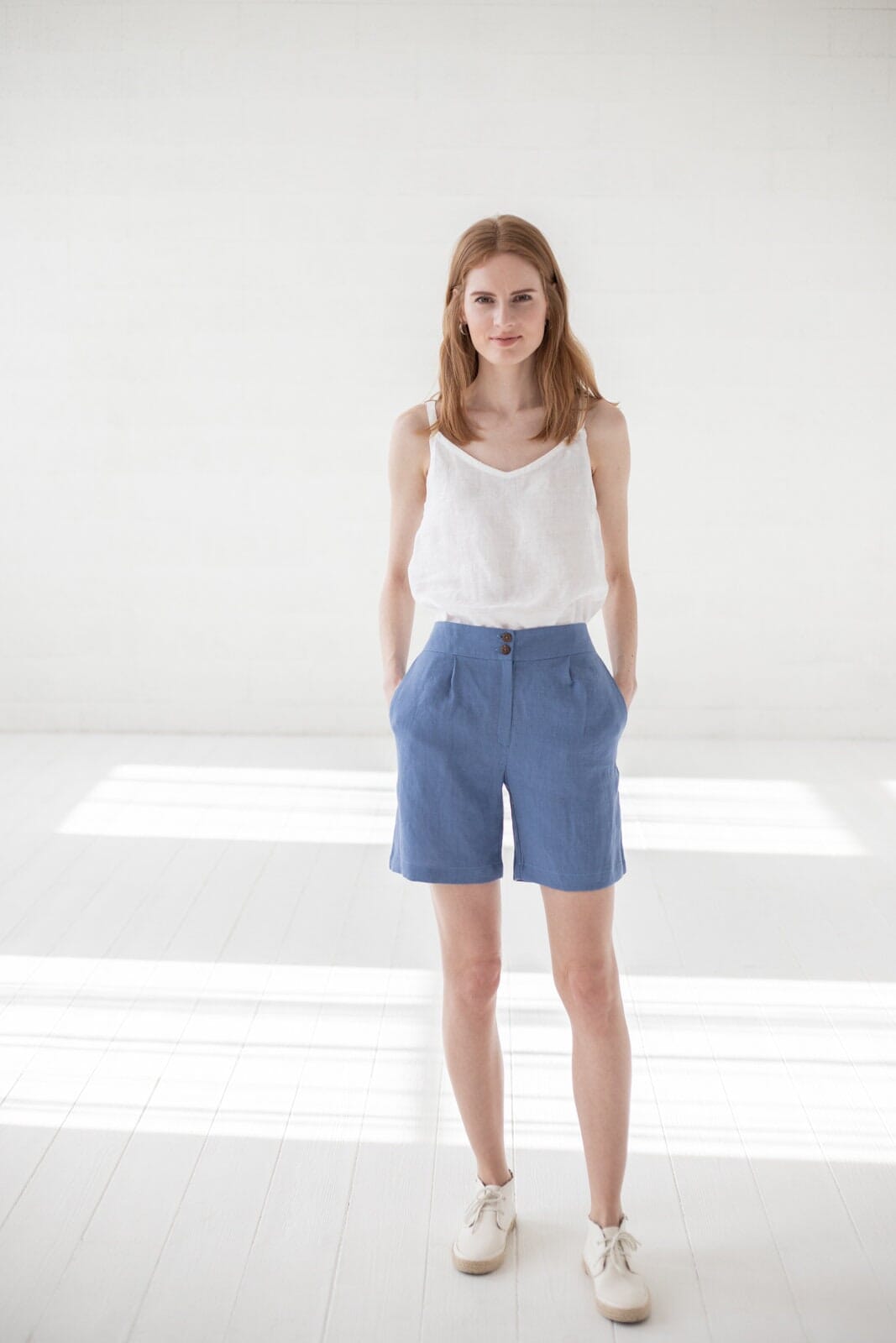 Classic Mid Waist Linen Shorts for Women Old Linen Mill 
