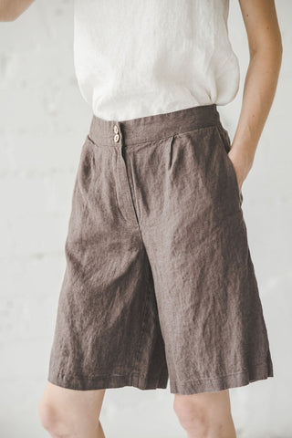 Classic Mid Waist Linen Shorts Old Linen Mill 