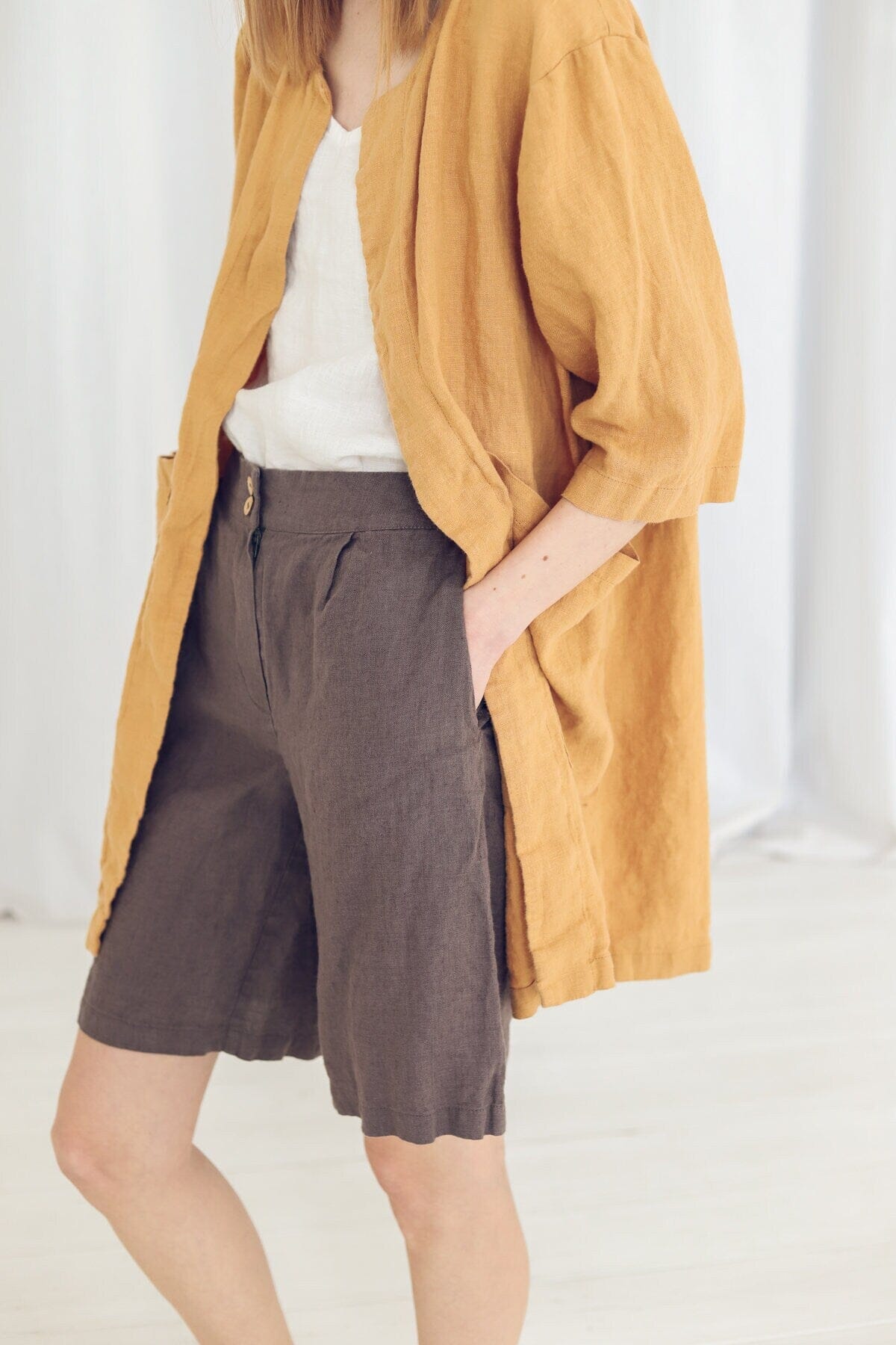 Classic Mid Waist Linen Shorts Old Linen Mill 