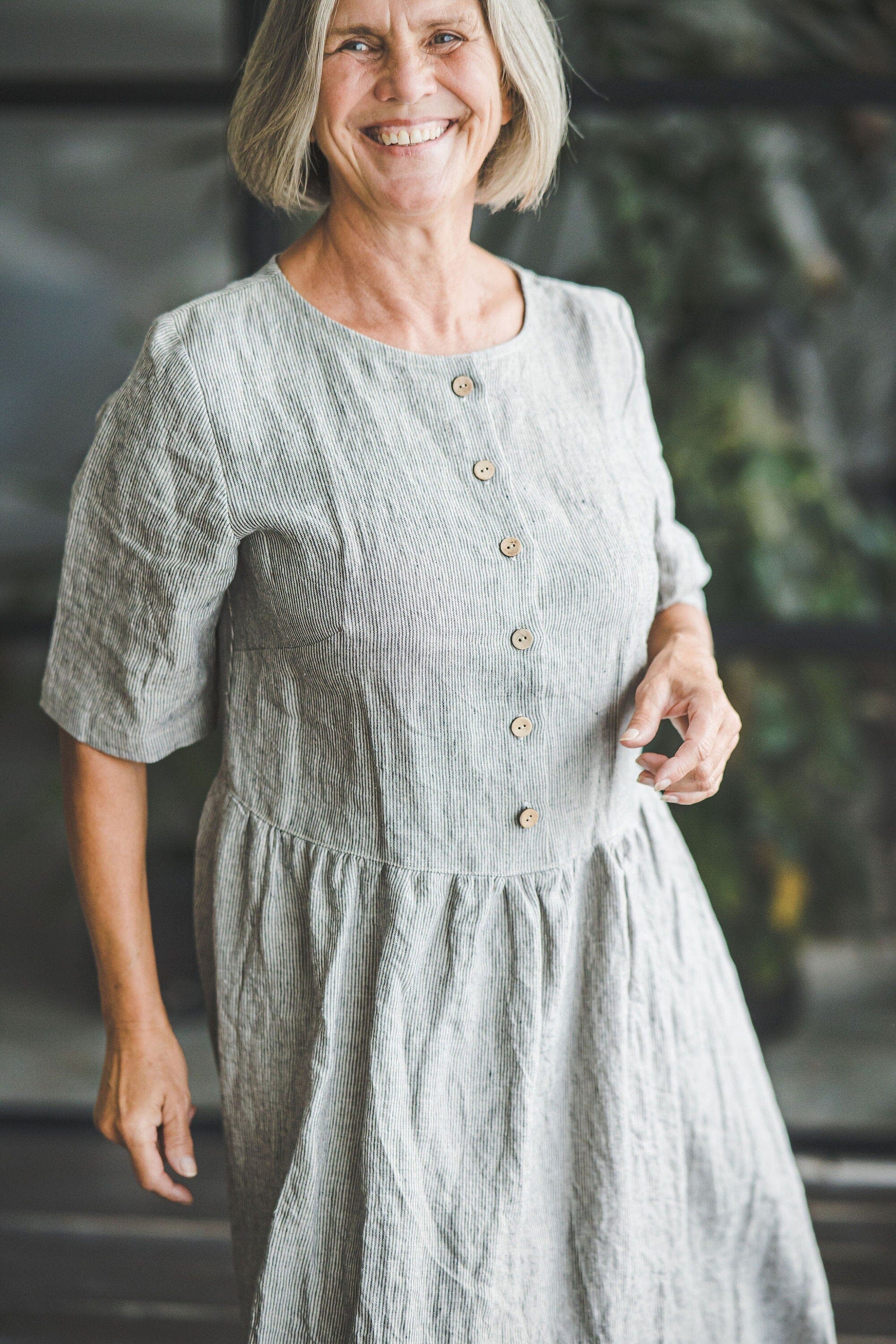 Classic Midi Linen Dress Old Linen Mill 