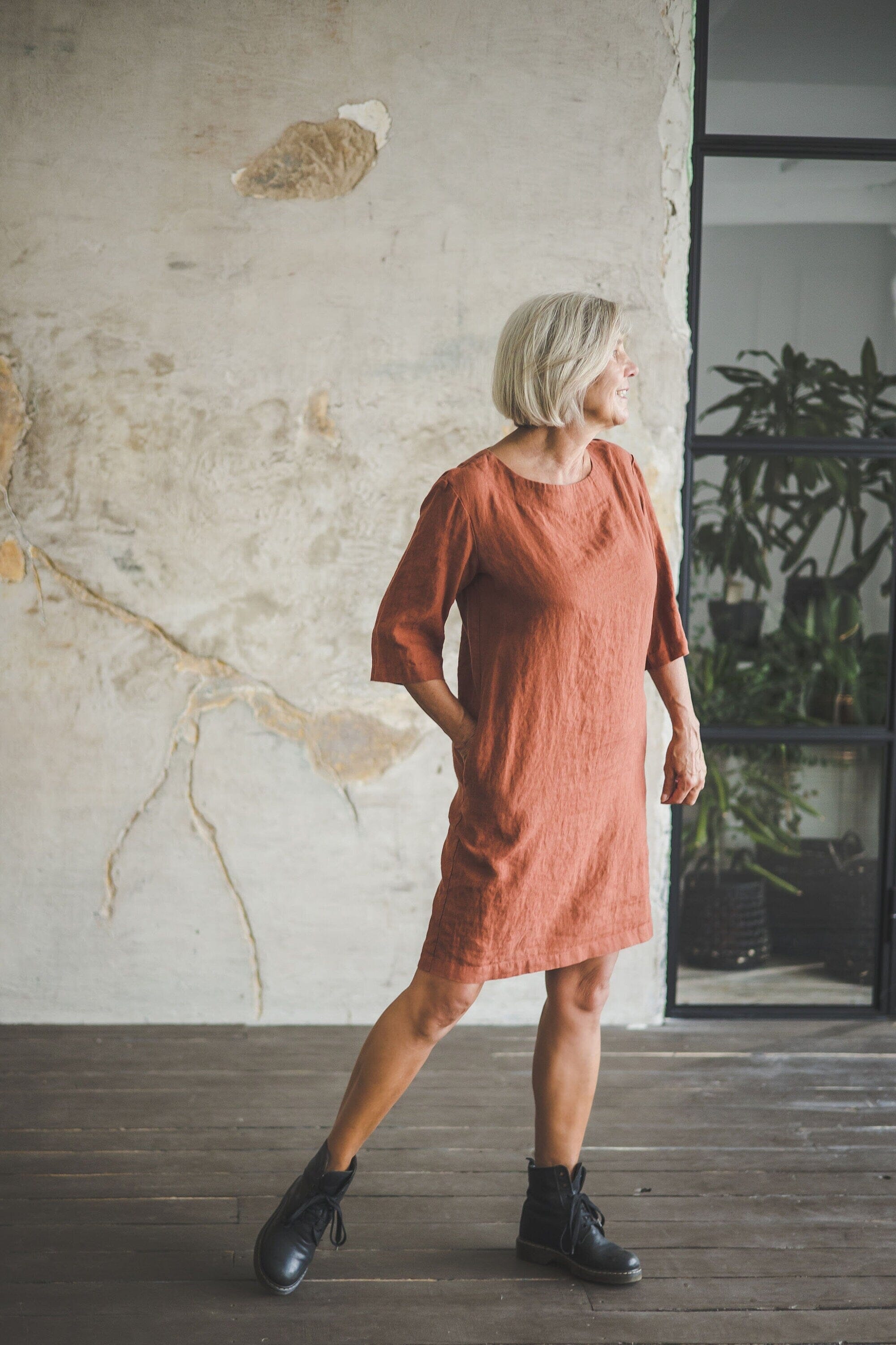 Linen tunic dress LASTRES in Natural melange