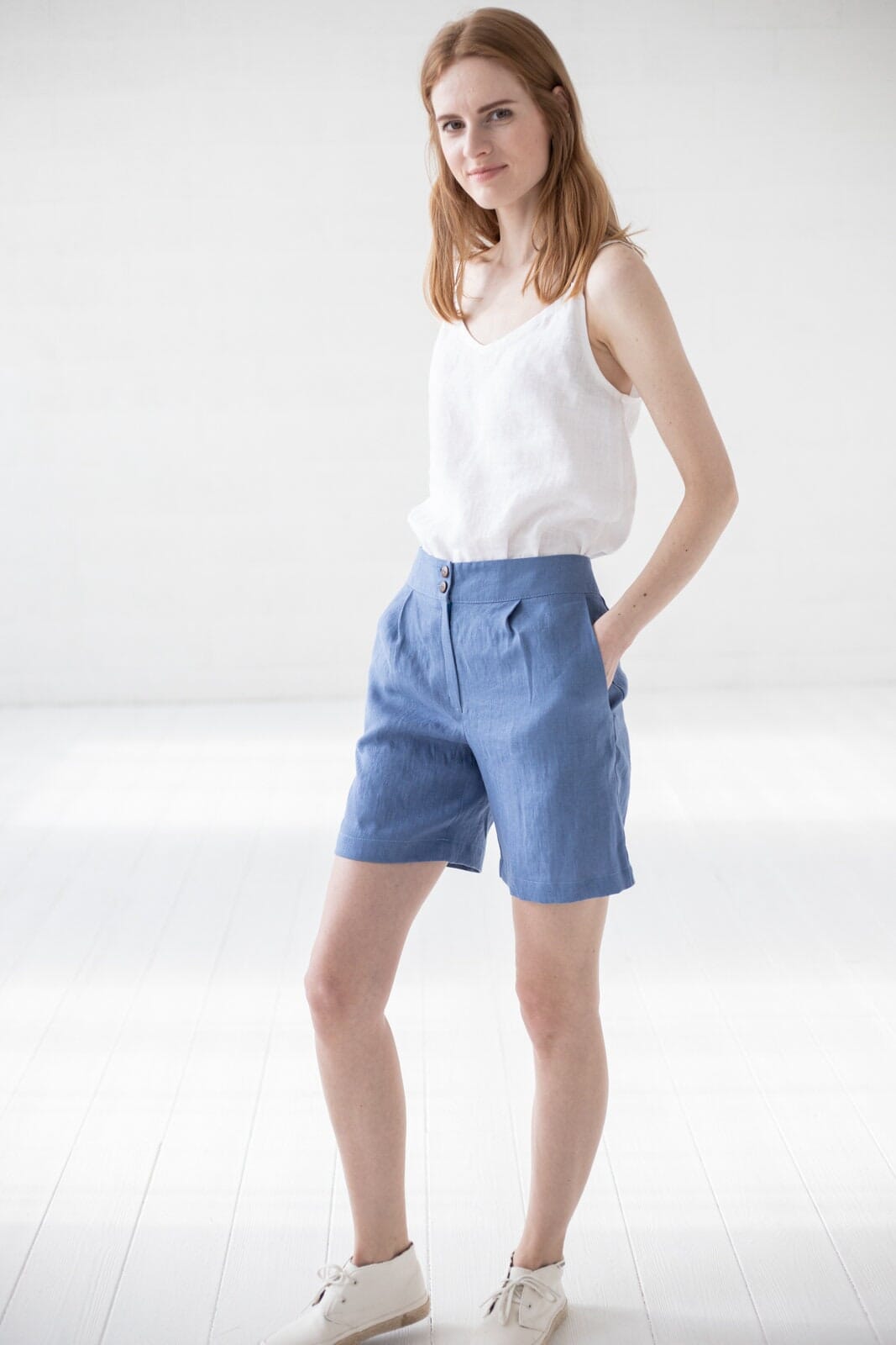 Classic Shape Linen Shorts Old Linen Mill Ocean Blue XS 