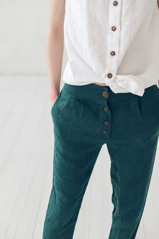 Classic Tapered Linen Women Pants Old Linen Mill 