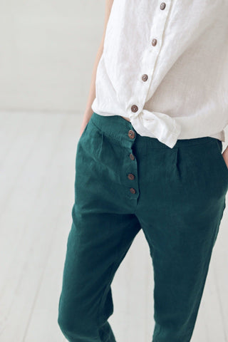 Classic Tapered Linen Women Pants Old Linen Mill 