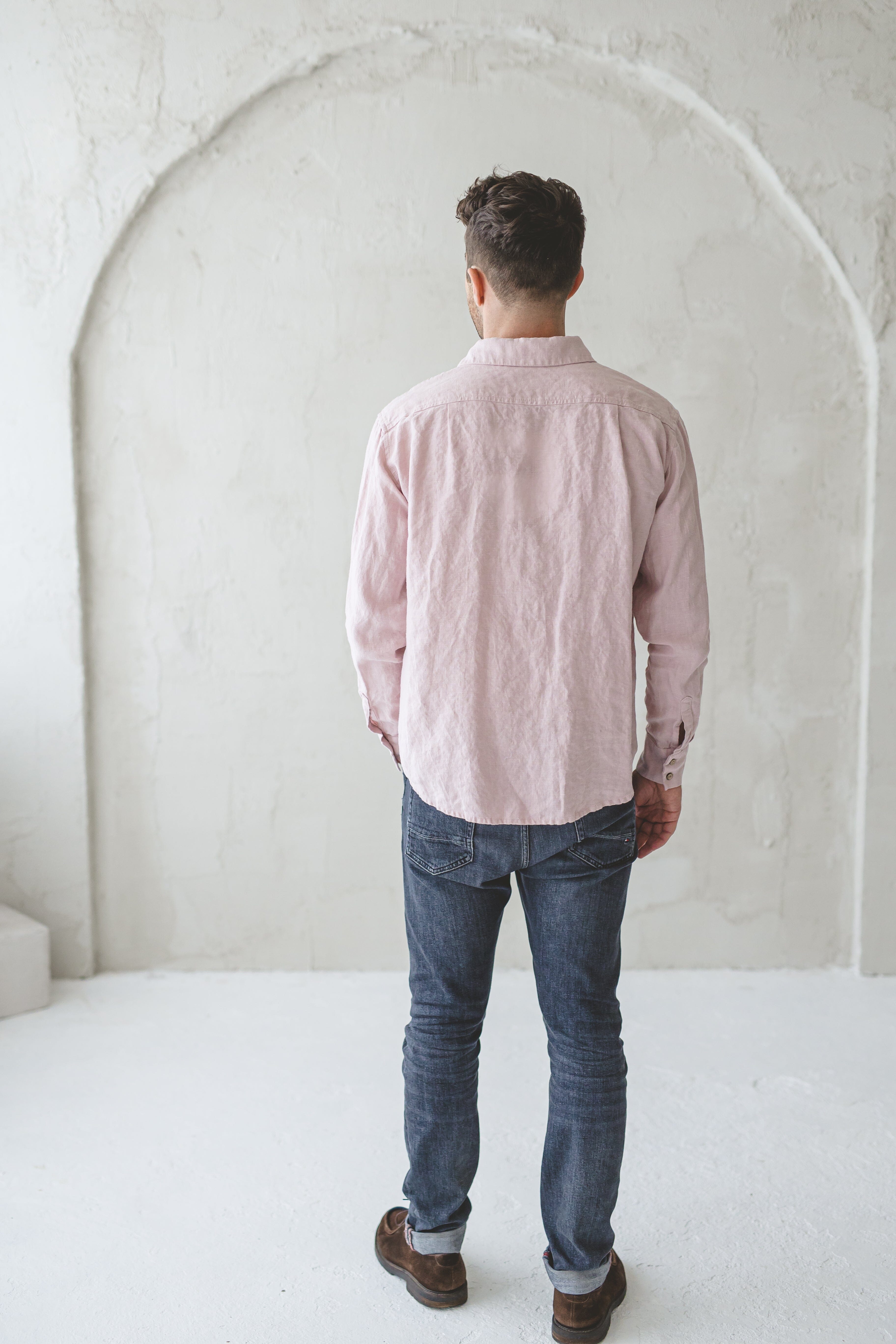 Classic Wide Shoulder Linen Men's Shirt Old Linen Mill