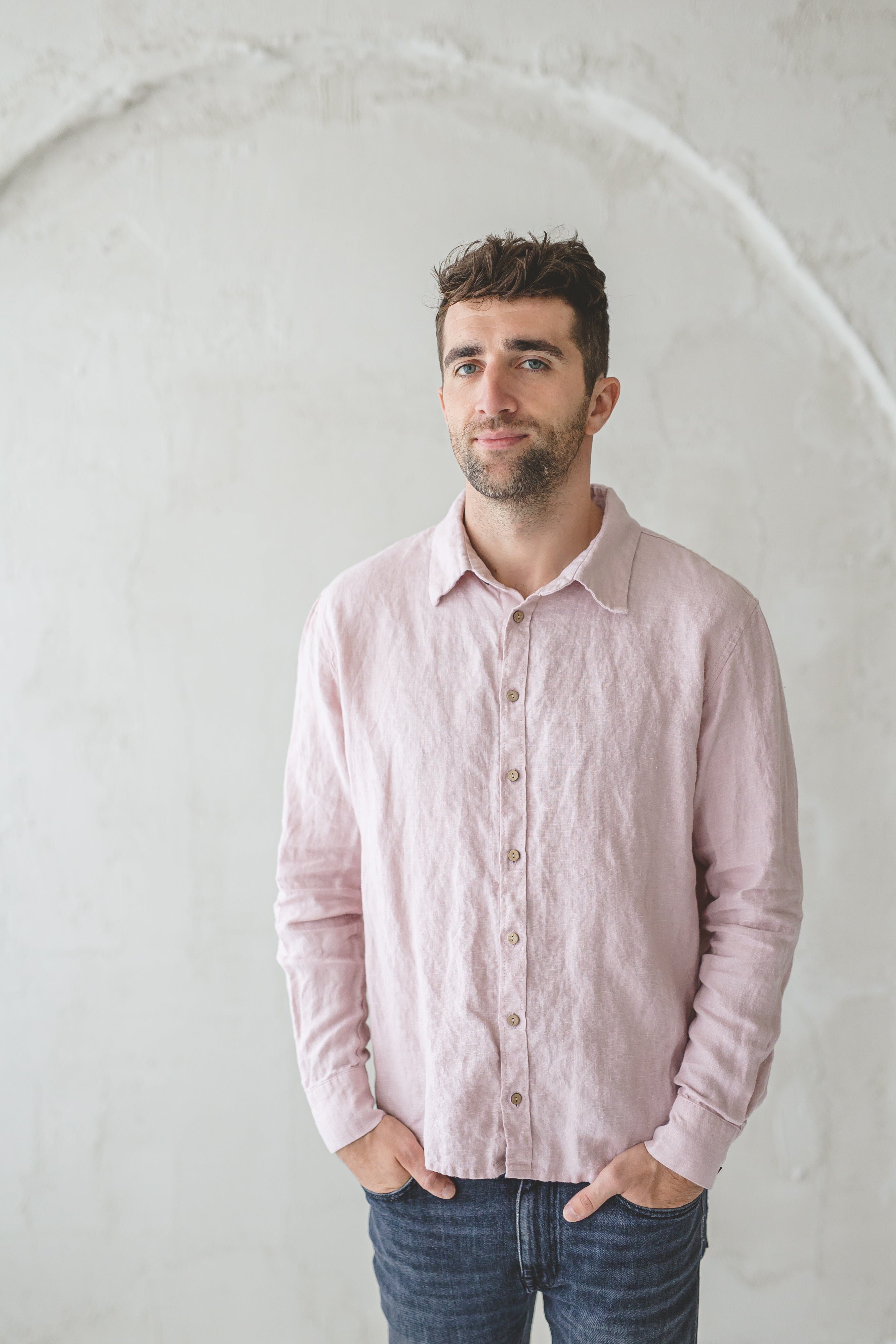 Classic Wide Shoulder Linen Men's Shirt Old Linen Mill