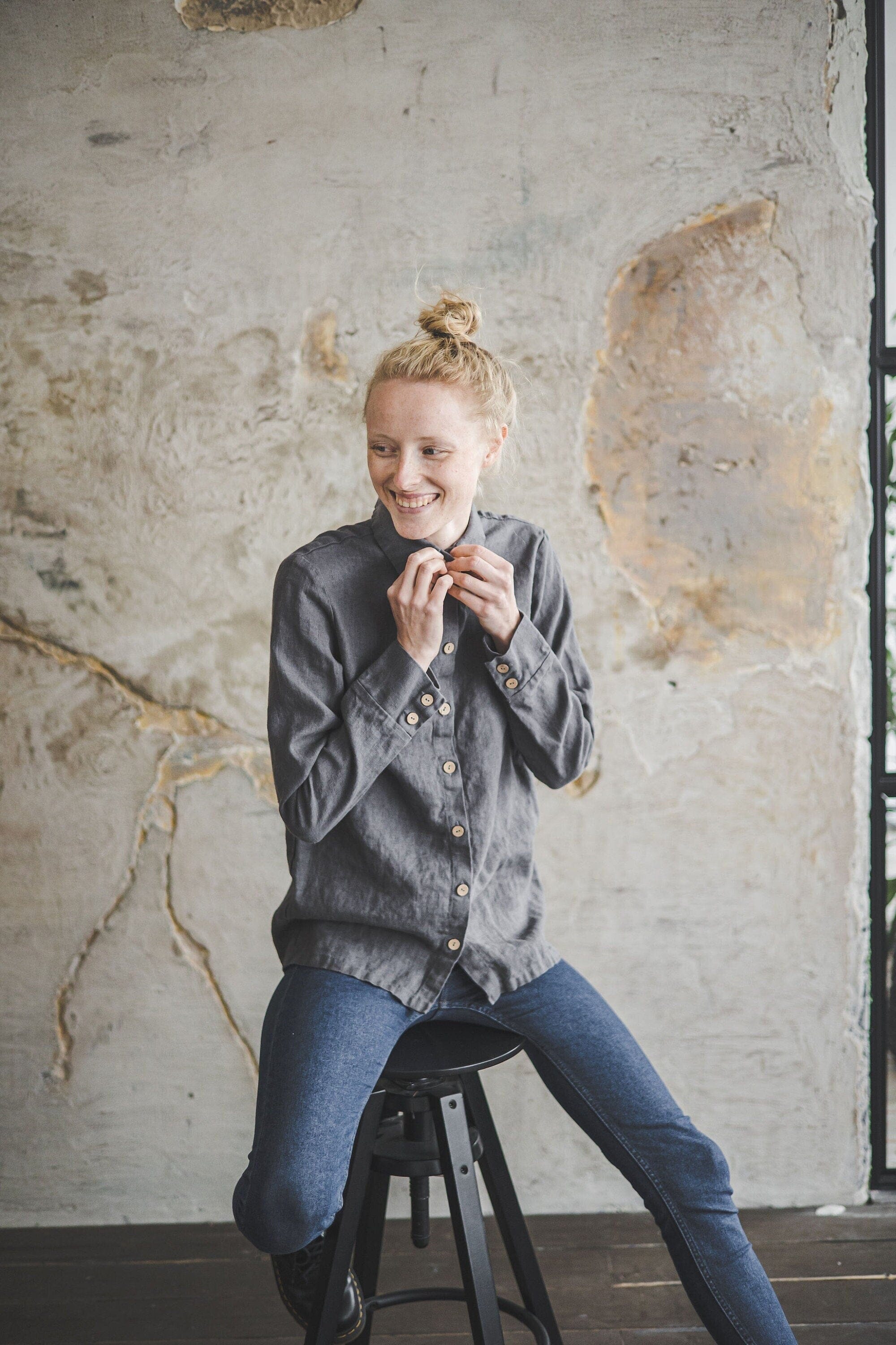 Classic Women's Linen Collar Shirt Old Linen Mill 