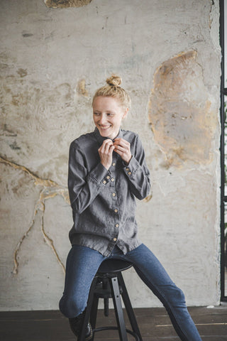 Classic Women's Linen Collar Shirt Old Linen Mill 