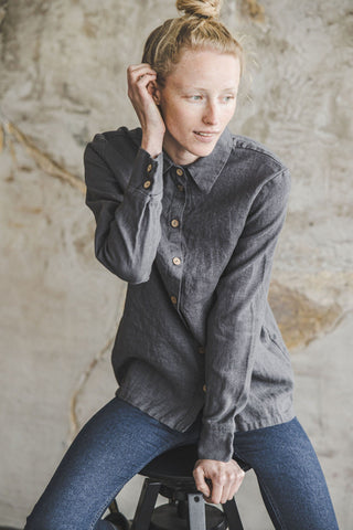 Classic Women's Linen Collar Shirt Old Linen Mill 