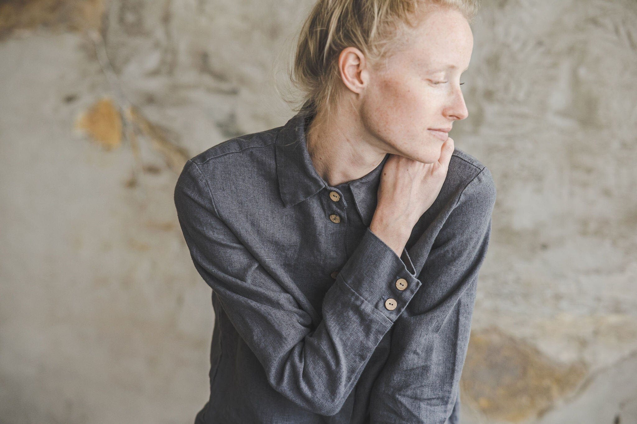 Classic Women's Linen Collar Shirt Old Linen Mill 