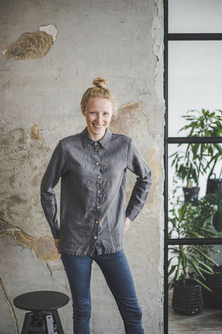 Classic Women's Linen Collar Shirt Old Linen Mill Heavy Beige XS/S 
