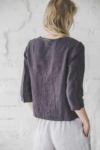 Classic Women's Top 3/4 Sleeves Linen Blouse T03 Old Linen Mill 