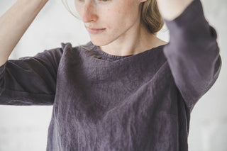 Classic Women's Top 3/4 Sleeves Linen Blouse T03 Old Linen Mill 