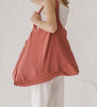 Coral Linen Tote Bag Tote bag Living Coral Old Linen Mill
