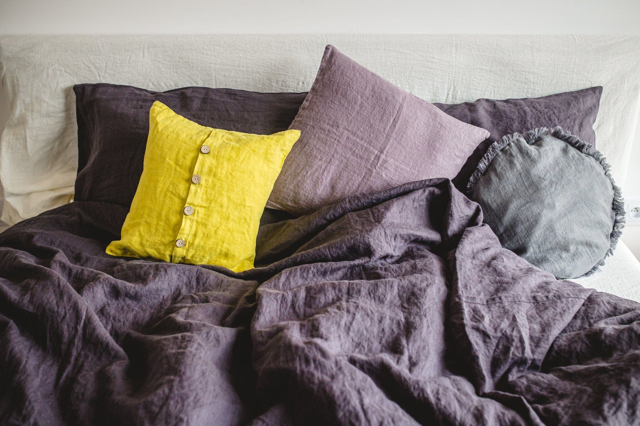 Decorative Linen Shams Cushion Cover with Coconut Buttons Old Linen Mill 