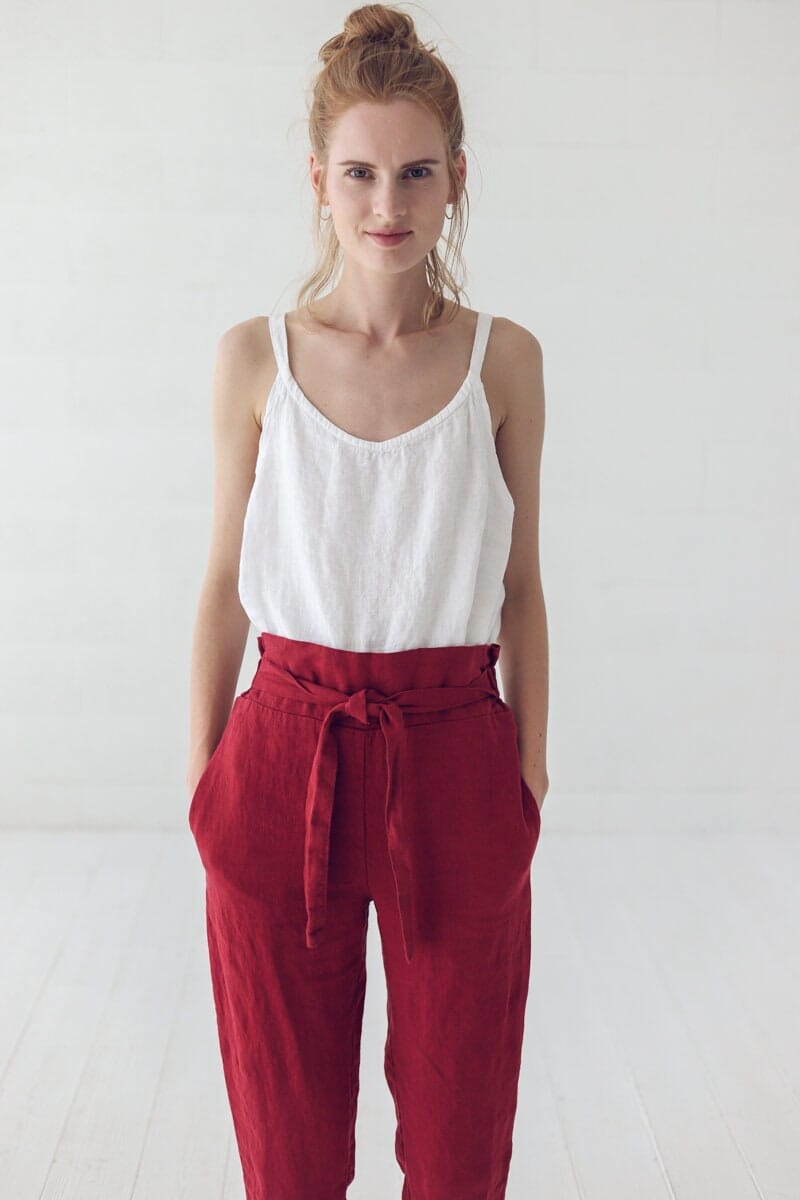 Elastic High Waisted Band Linen Pants Old Linen Mill 