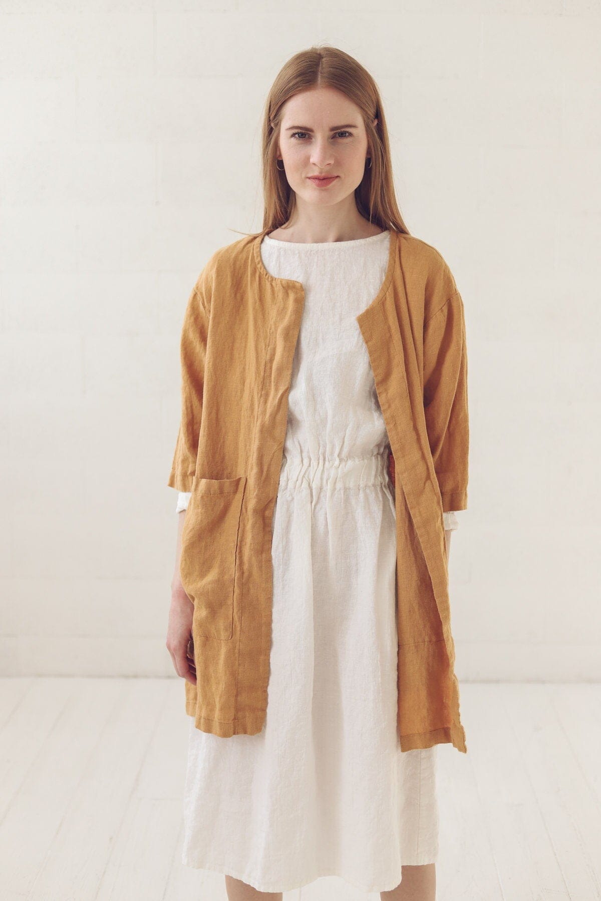 Elegant Fitted Long-Sleeve Soft Linen Dress Old Linen Mill 