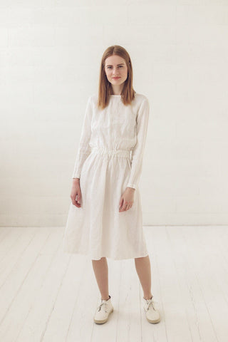 Elegant Fitted Long-Sleeve Soft Linen Dress Old Linen Mill Small Grey Checks XS 
