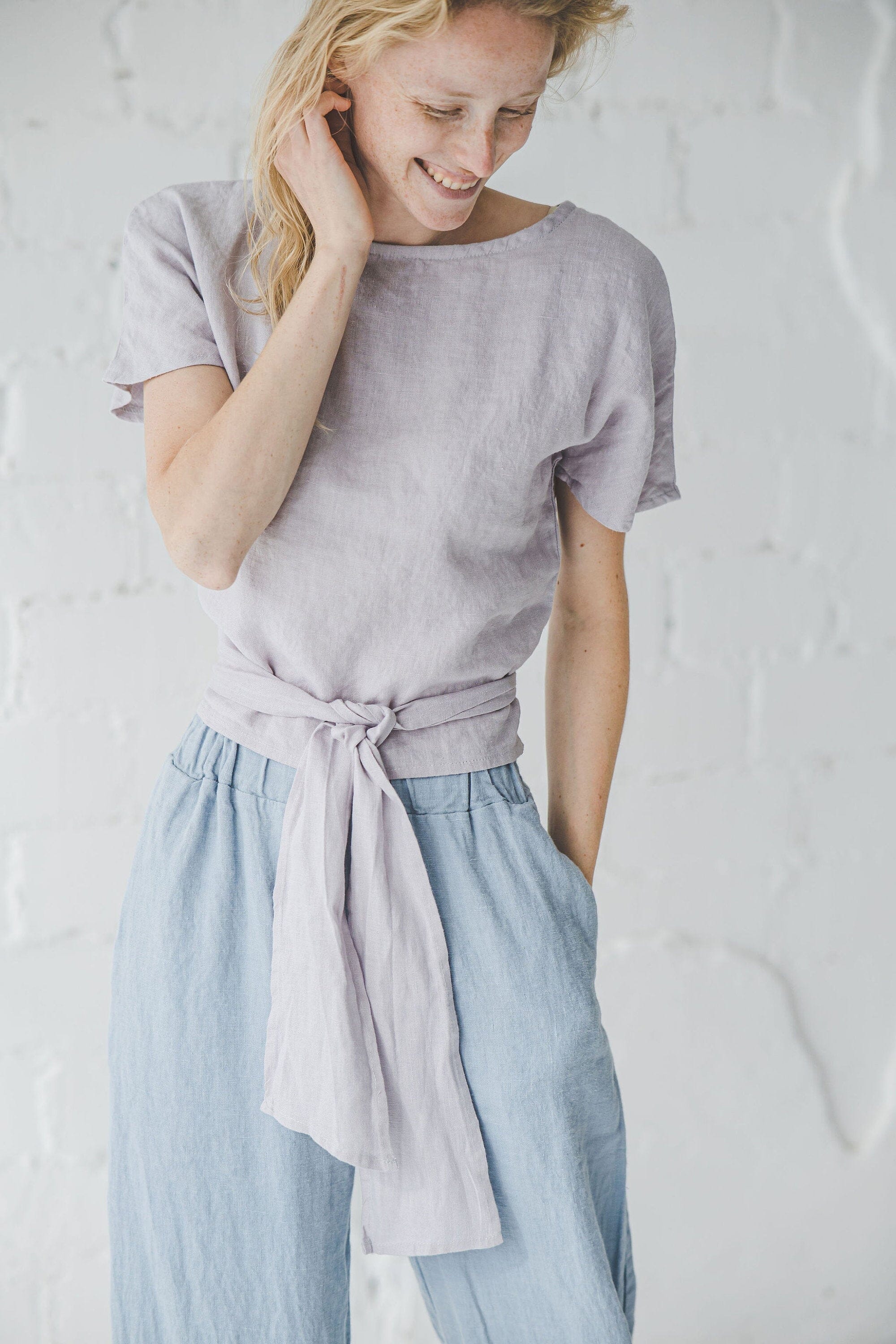 Elegant Kimono Linen Waist Tie Blouse Old Linen Mill 