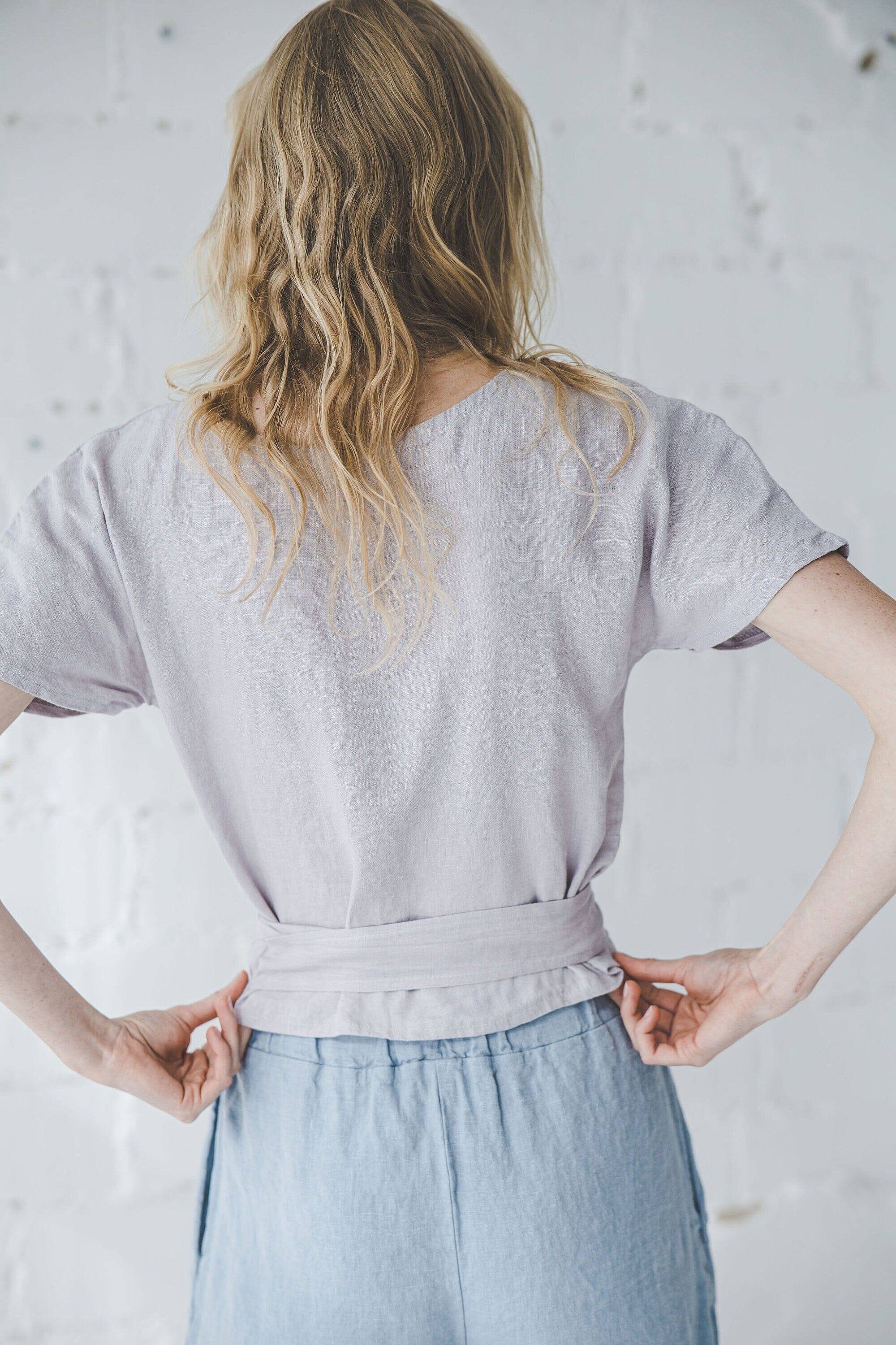 Elegant Kimono Linen Waist Tie Blouse Old Linen Mill 