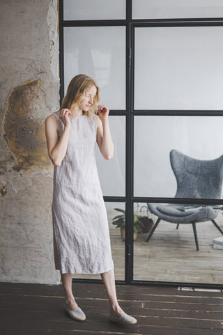 Elegant Long Linen Dress D55 Old Linen Mill