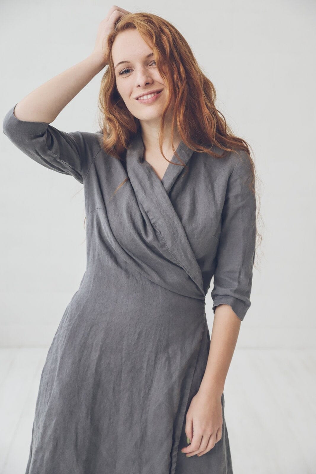 Elegant Long Linen Maxi Wrap Dress Old Linen Mill Elegant Long Linen Maxi Wrap Dress Old Linen Mill