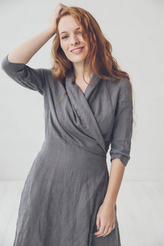 Elegant Long Linen Maxi Wrap Dress Old Linen Mill 
