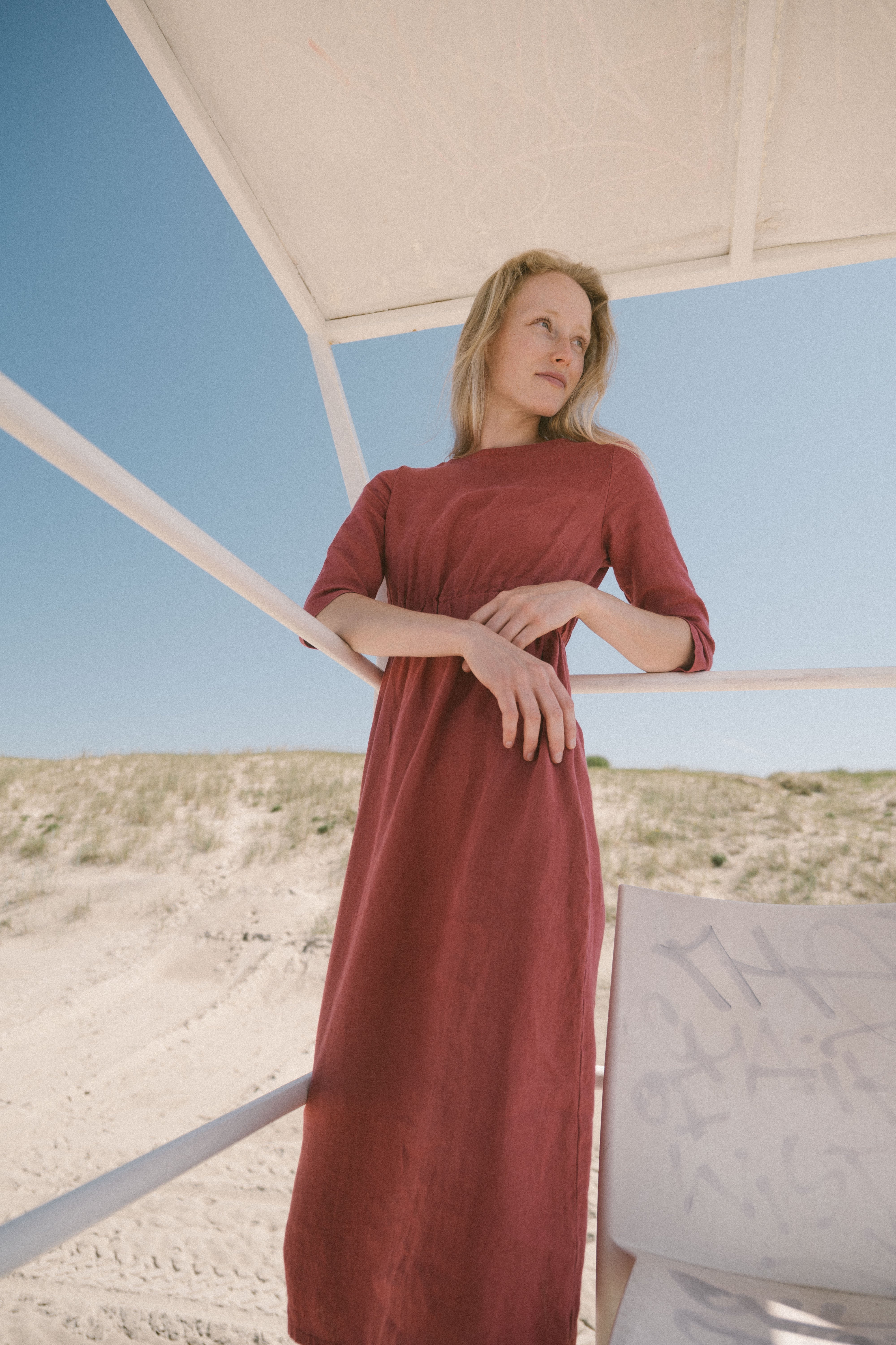 Fall Linen Fitted Dress with 3/4 sleeves D11-2 Old Linen Mill