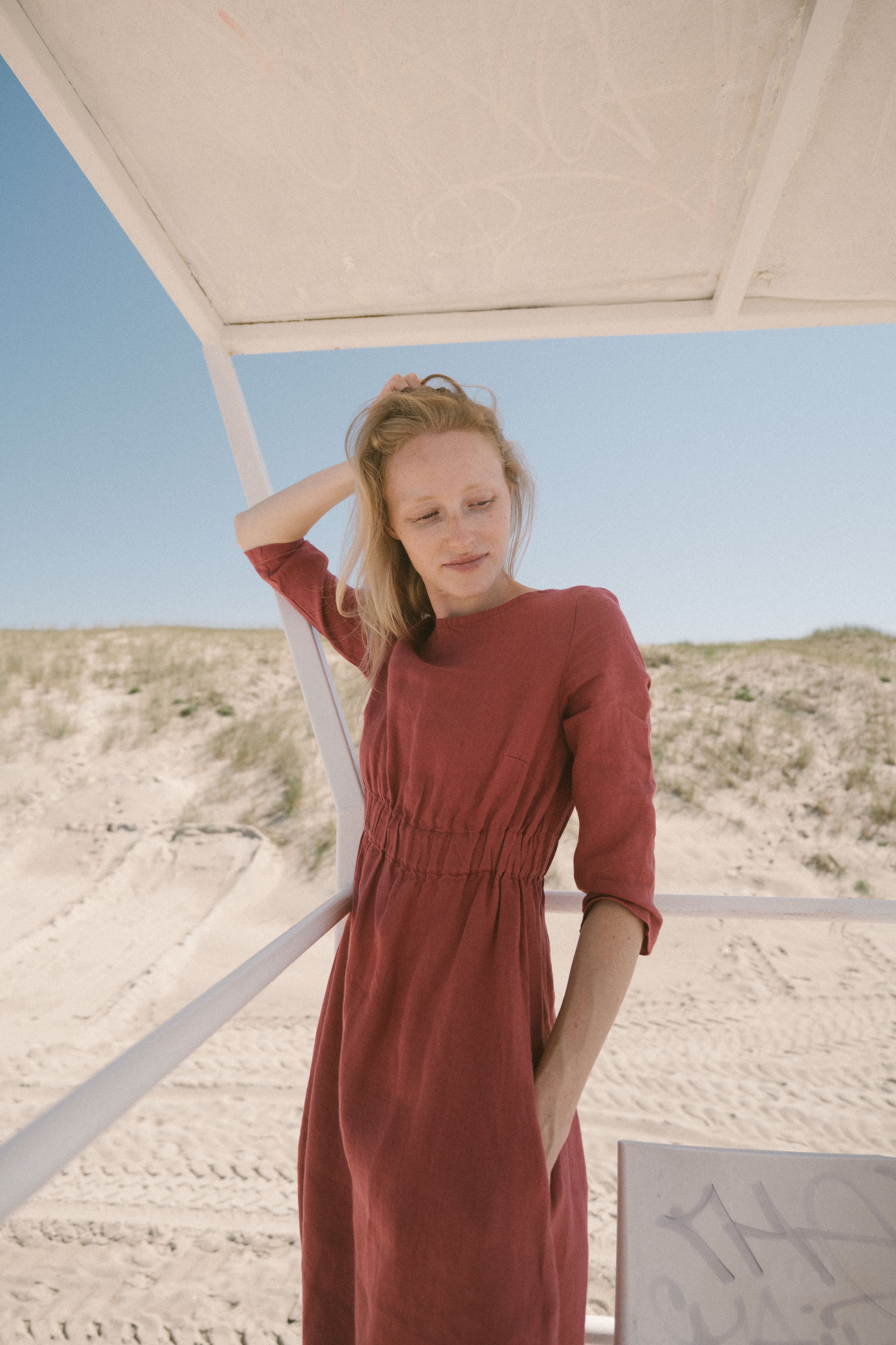 Fall Linen Fitted Dress with 3/4 sleeves D11-2 Old Linen Mill