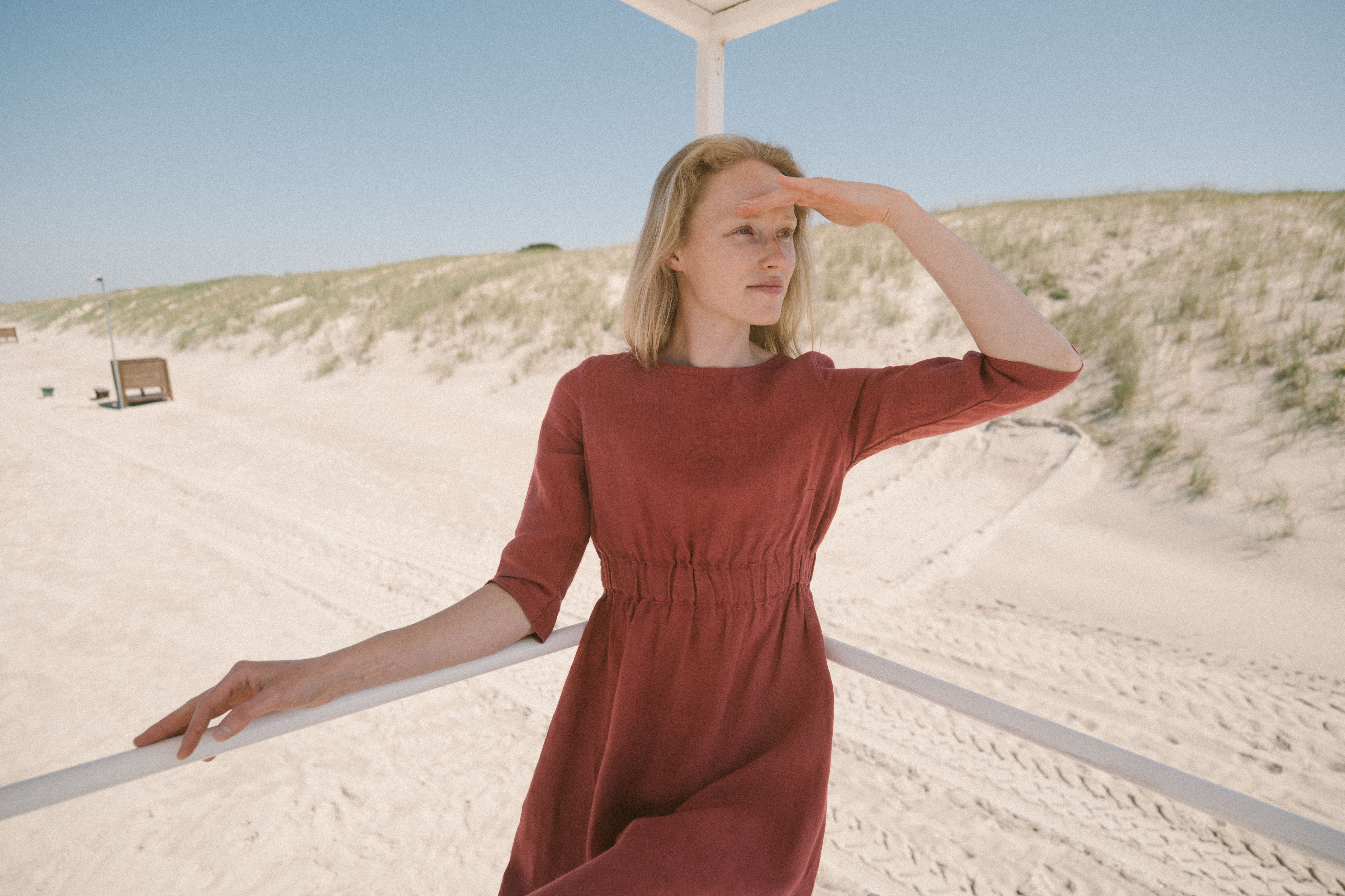 Fall Linen Fitted Dress with 3/4 sleeves D11-2 Old Linen Mill