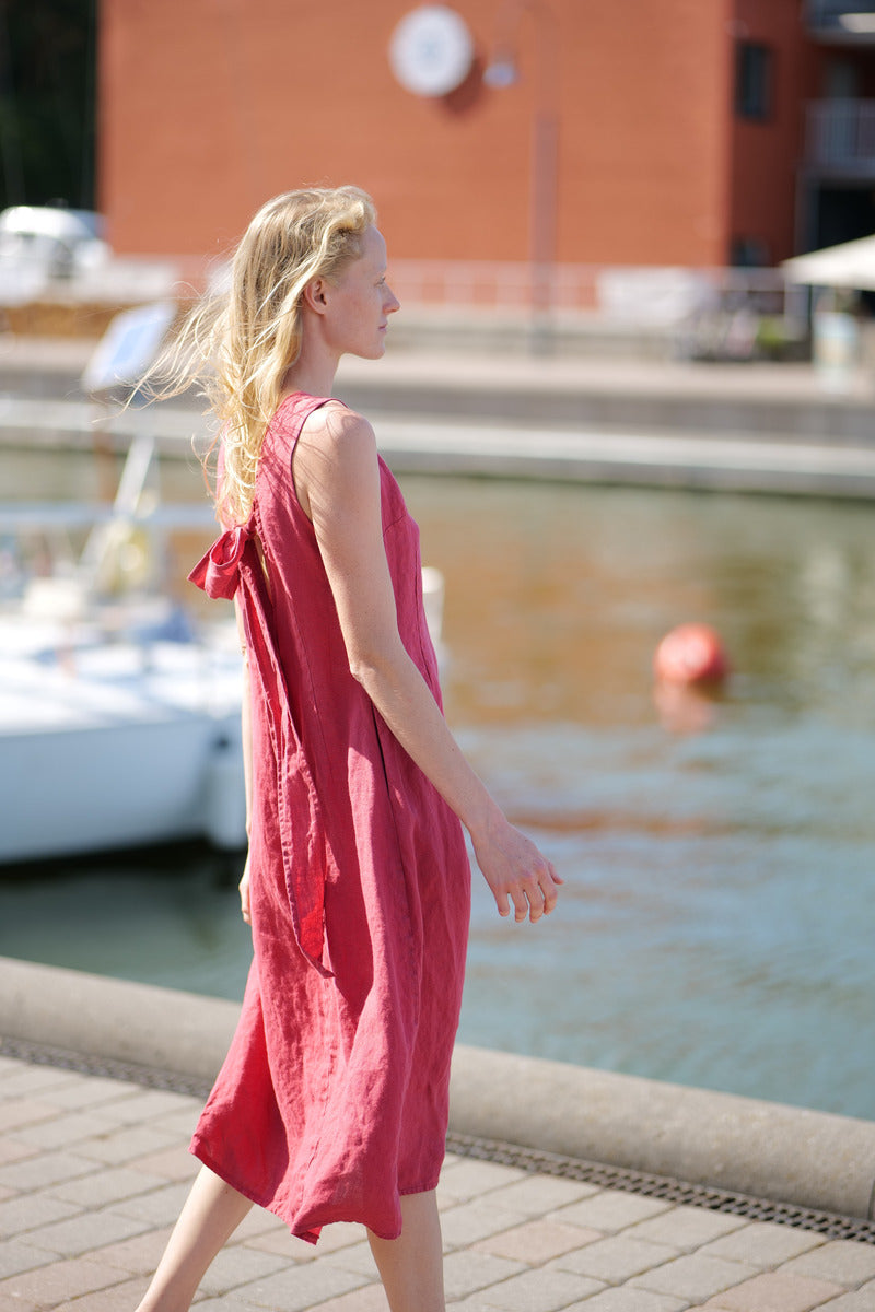 FLORA Linen Midi Bow Dress D58-1 Old Linen Mill