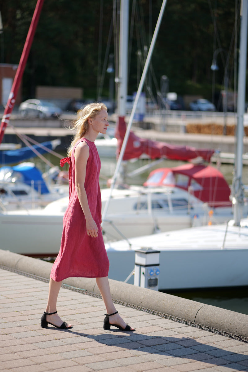 FLORA Linen Midi Bow Dress D58-1 Old Linen Mill