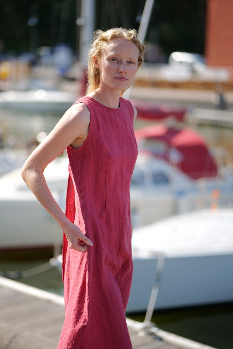 FLORA Linen Midi Bow Dress D58-1 Old Linen Mill