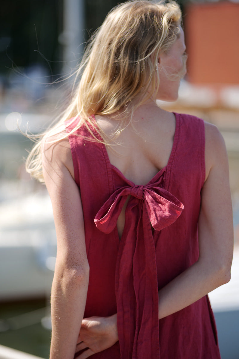 FLORA Linen Midi Bow Dress D58-1 Old Linen Mill