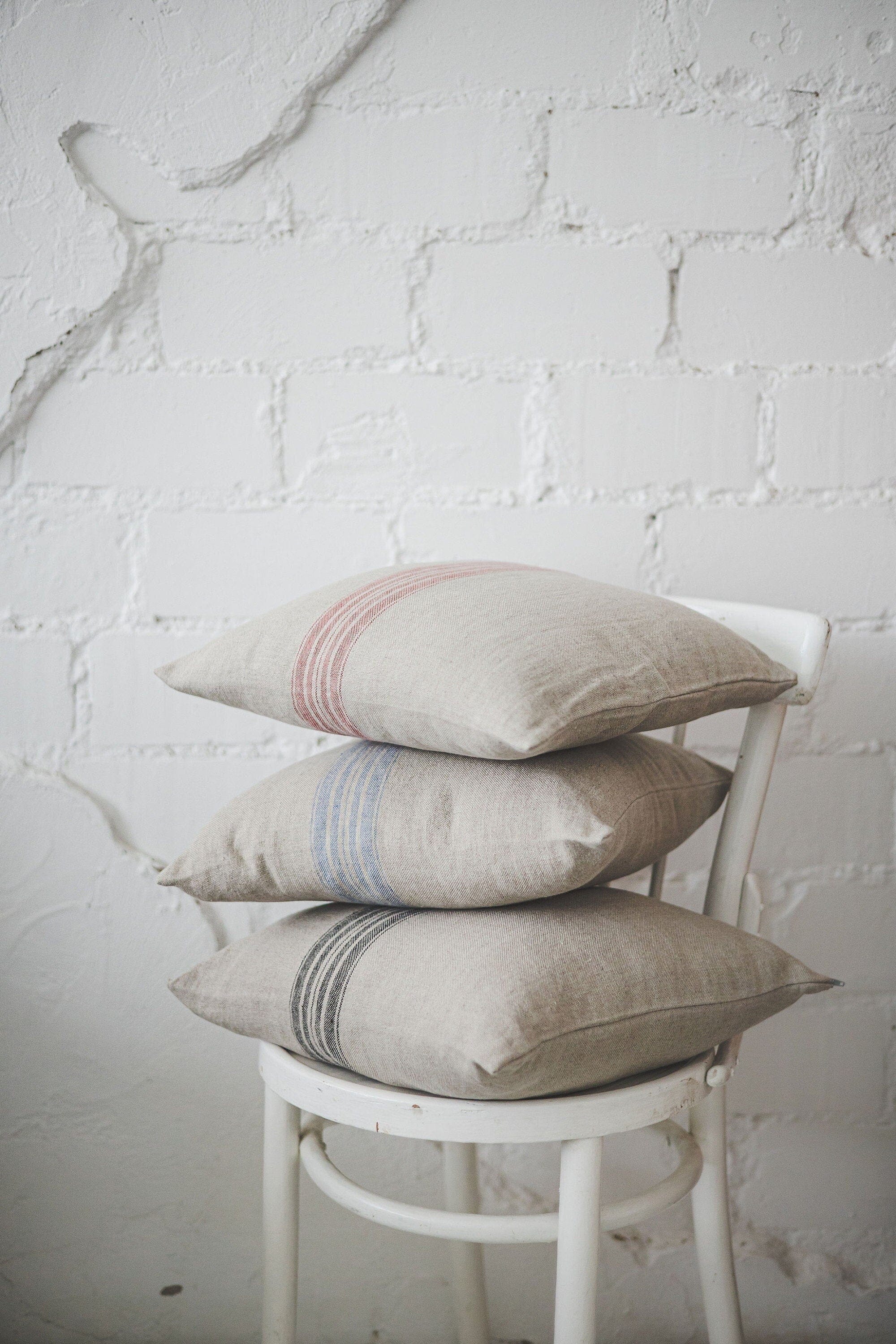 French Linen Decor Cushion Shams Old Linen Mill Red 